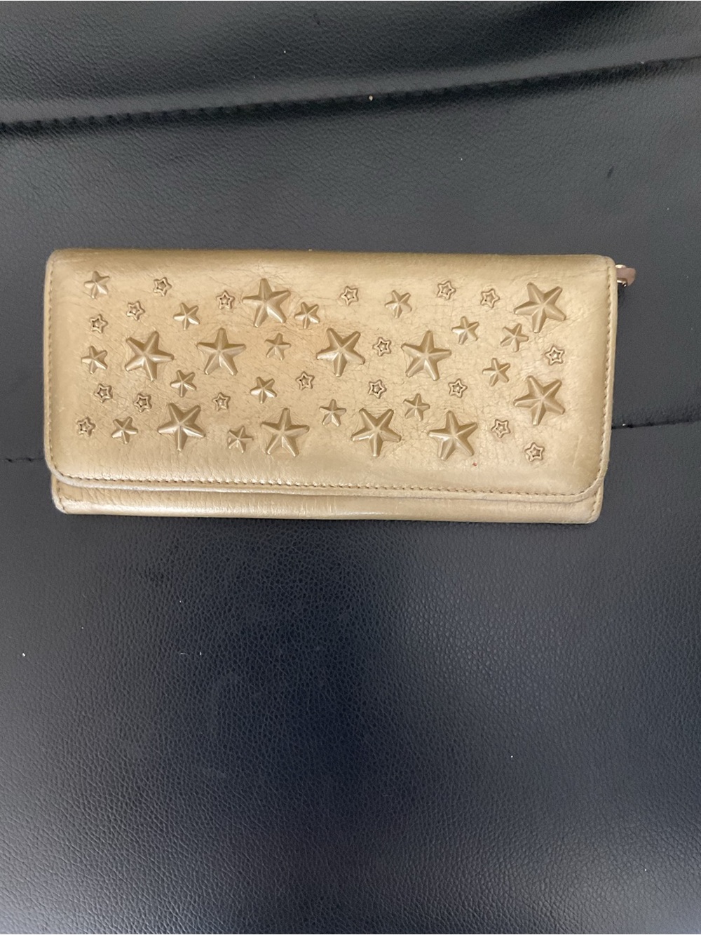 Jimmy Choo Gold Star-Studded Continental Wallet. Was retouched by previous owner